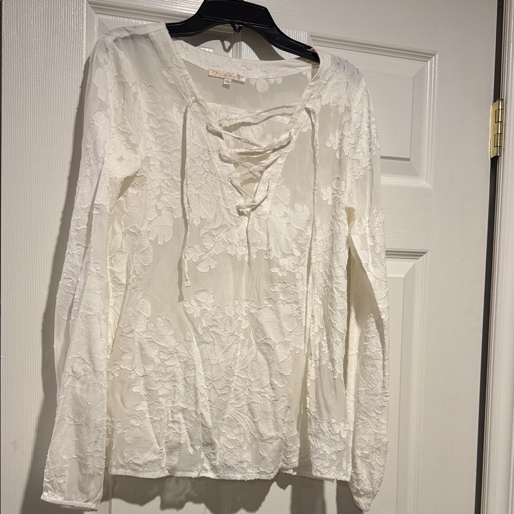 Chic Ivory Lace-Up Blouse